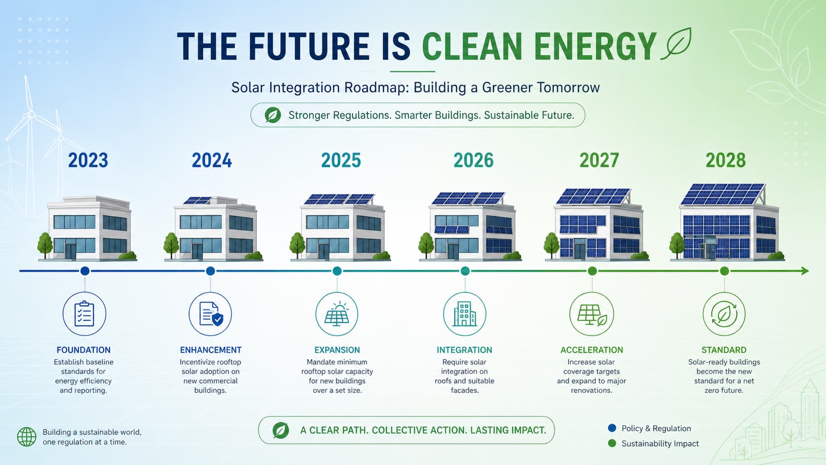 Frise chronologique minimaliste des obligations solaires de 2023 à 2028