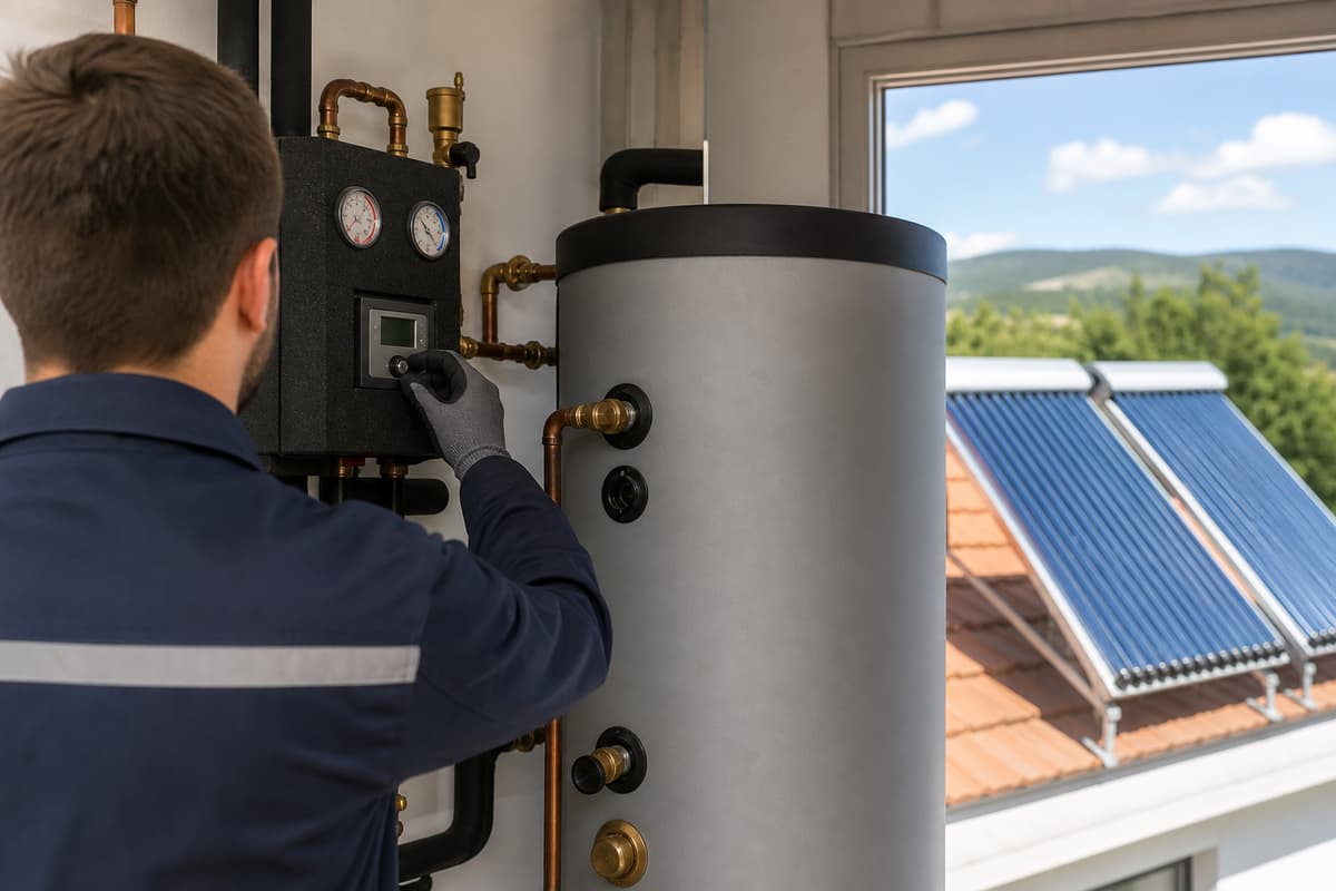 Technicien en train de contrôler un boîtier de régulation d